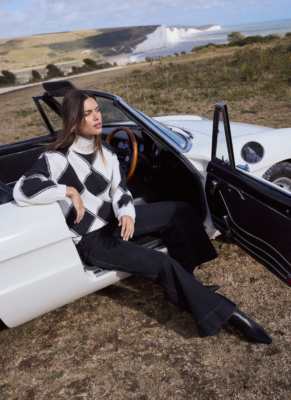Cream Cotton Blend Argyle Jumper