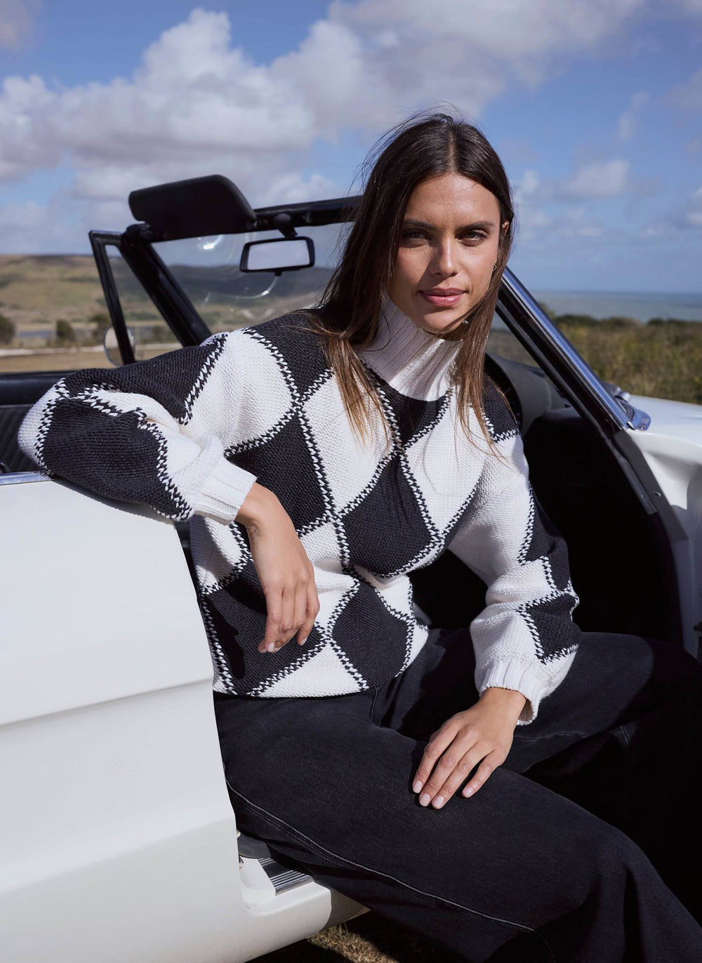 Cream Cotton Blend Argyle Jumper