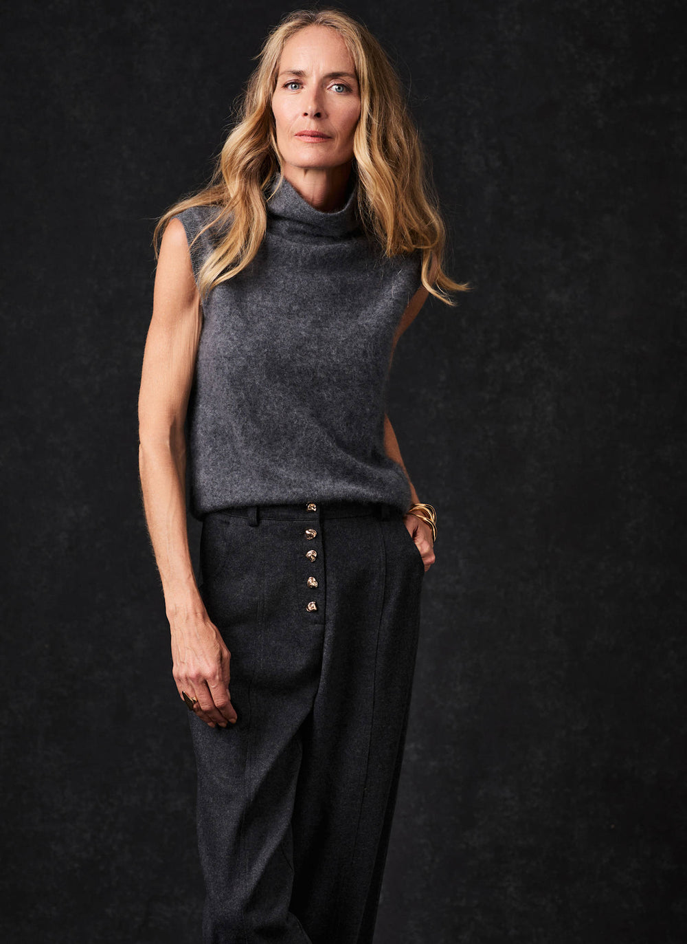Grey Brushed Wool Sleeveless Knit Top