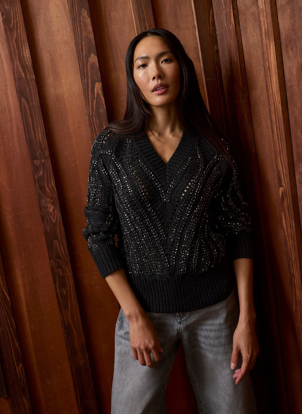 Dark Grey Cotton Blend Embellished Jumper