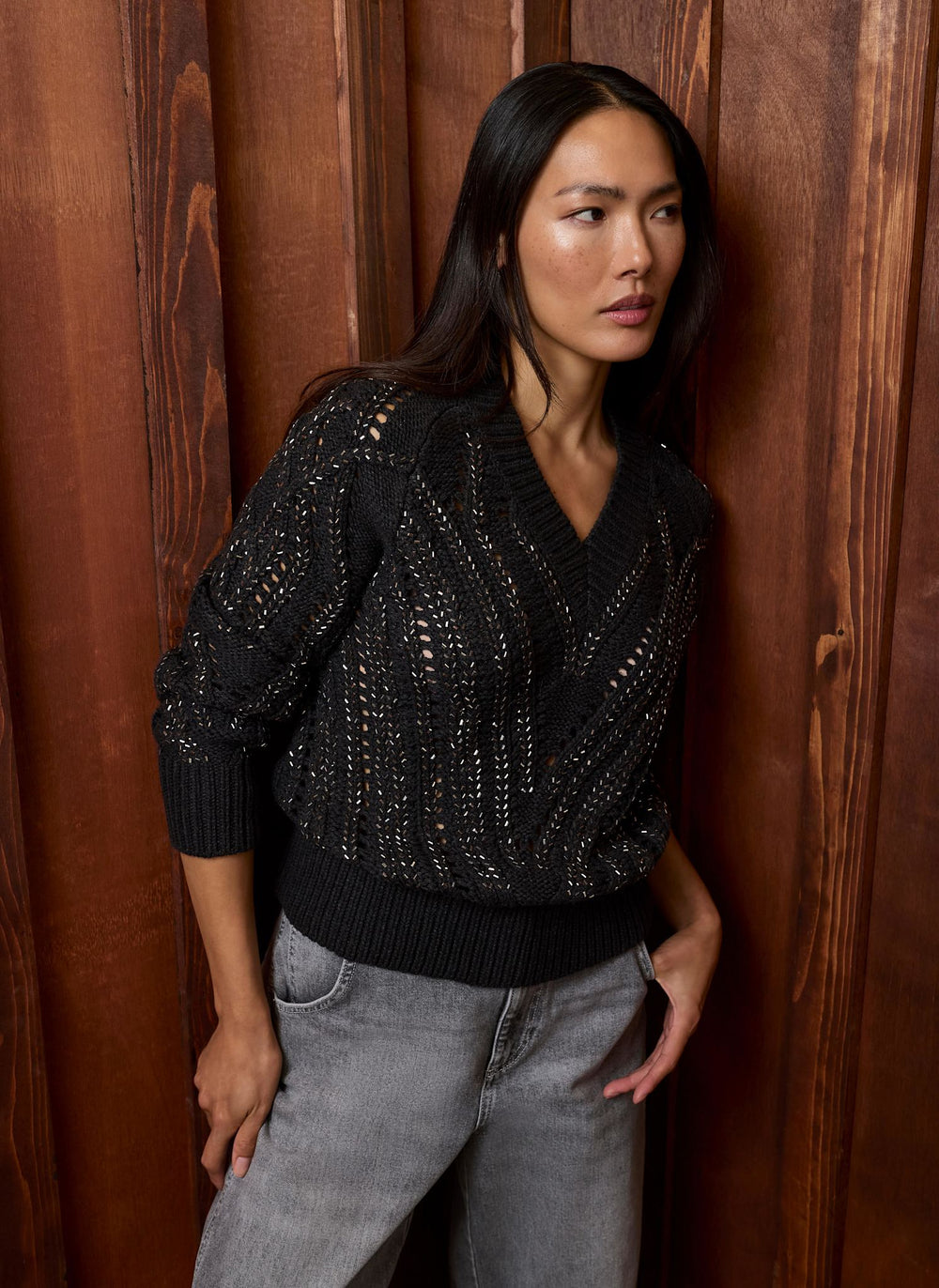 Dark Grey Cotton Blend Embellished Jumper