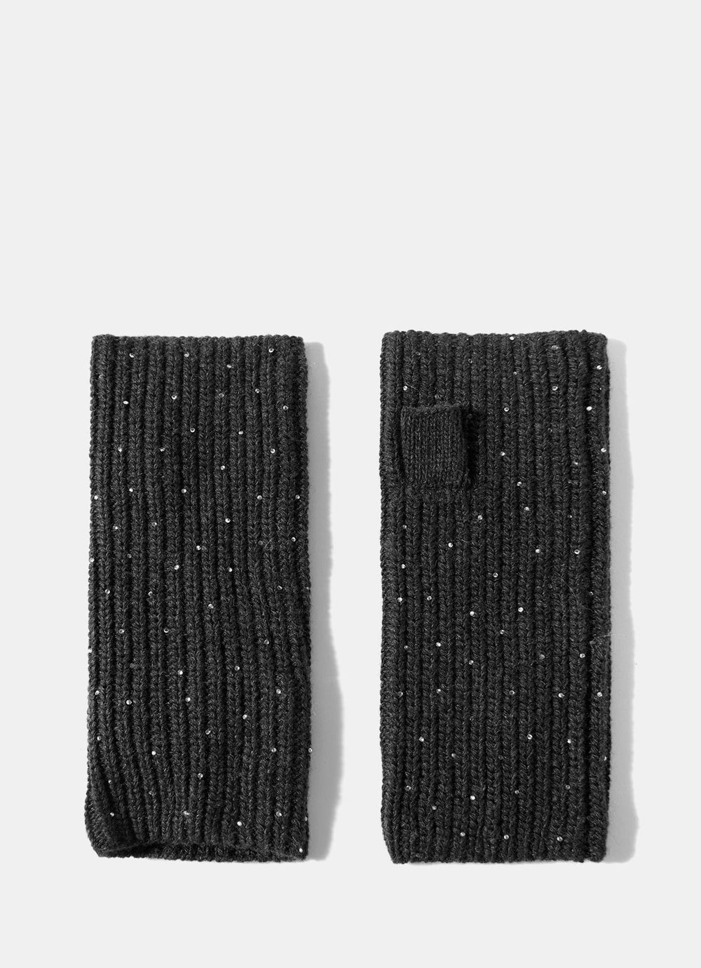 Dark Grey Embellished Knit Hand Warmers