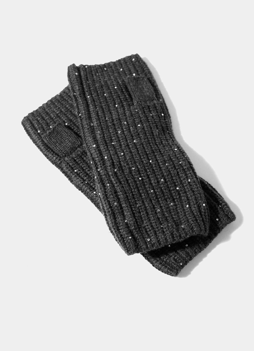 Dark Grey Embellished Knit Hand Warmers