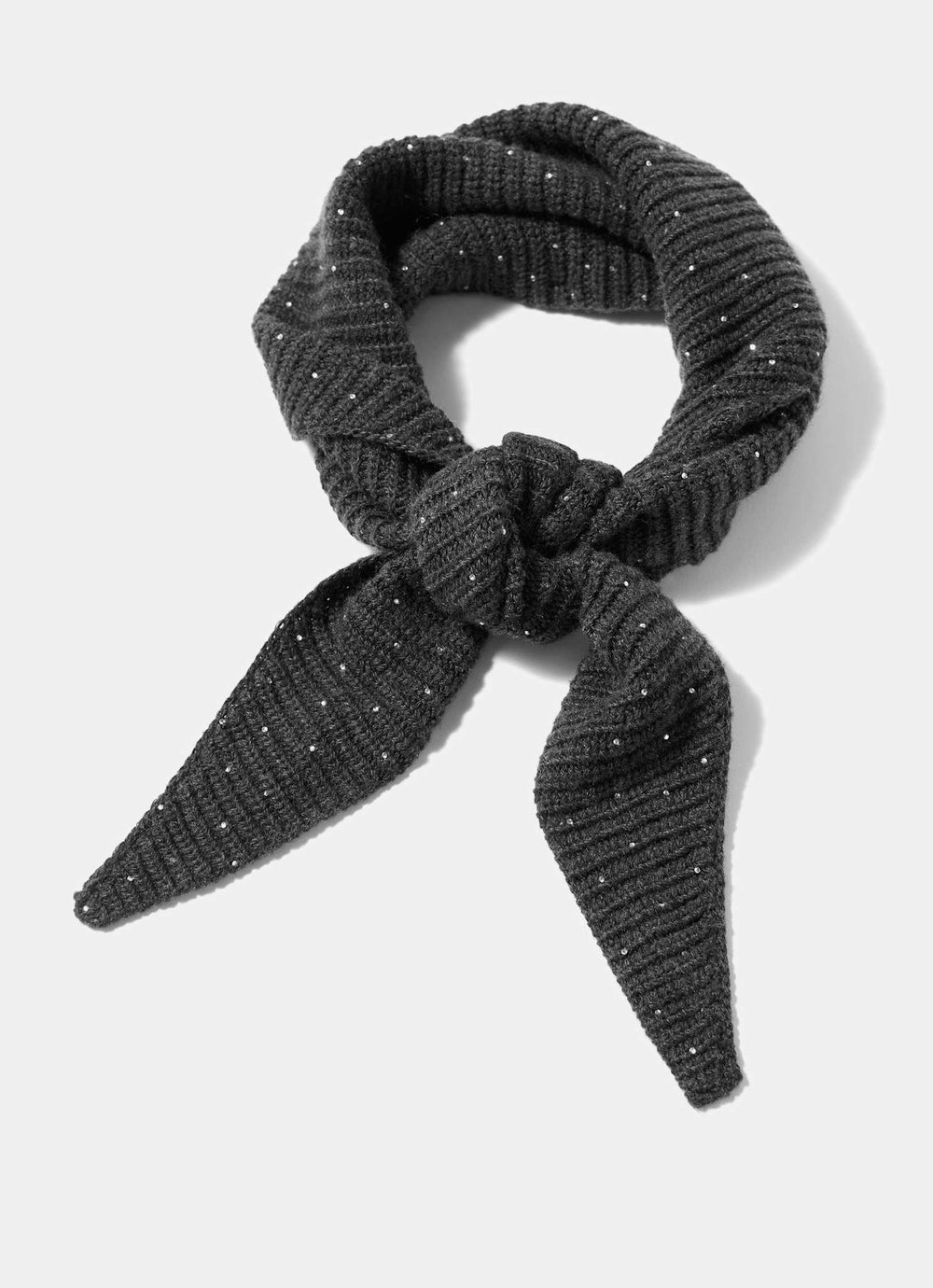 Grey Sequin Embellished Knit Scarf