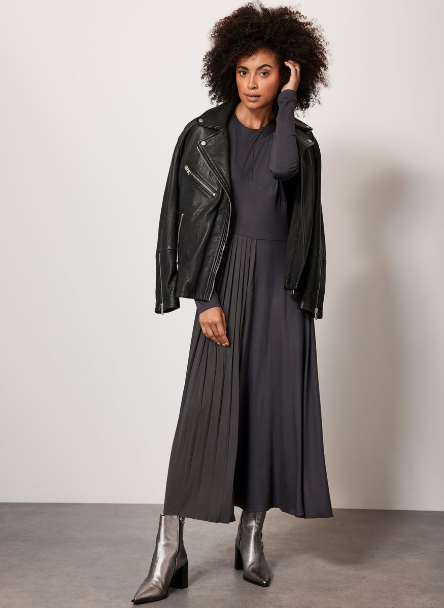 Grey Jersey Pleat Midi Dress Mint Velvet