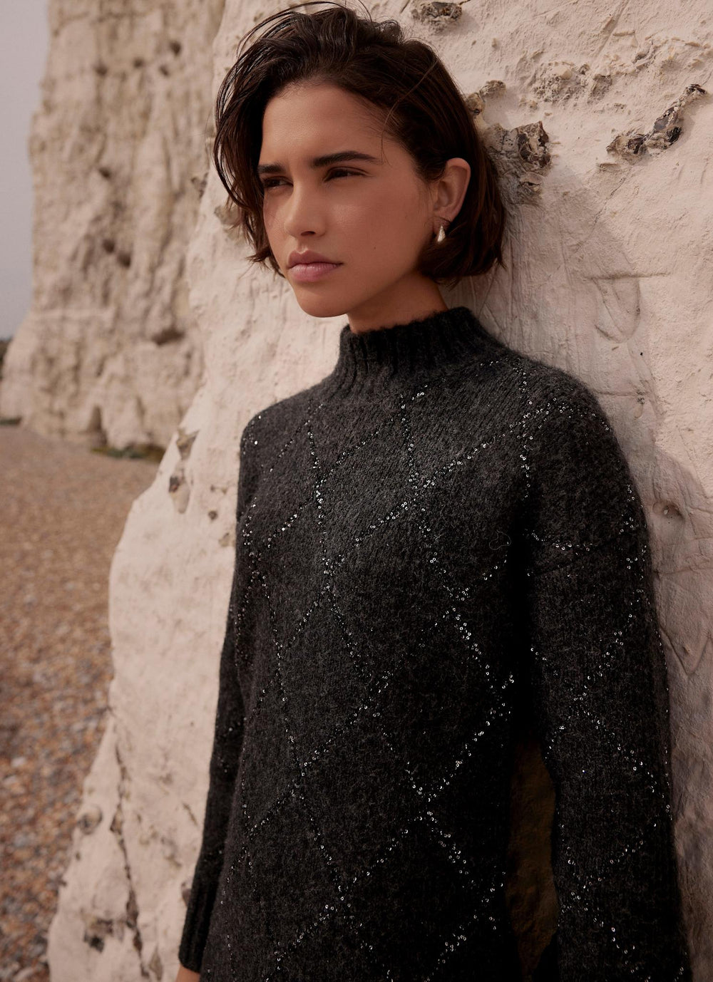 Grey Sequin Knit Mini Dress