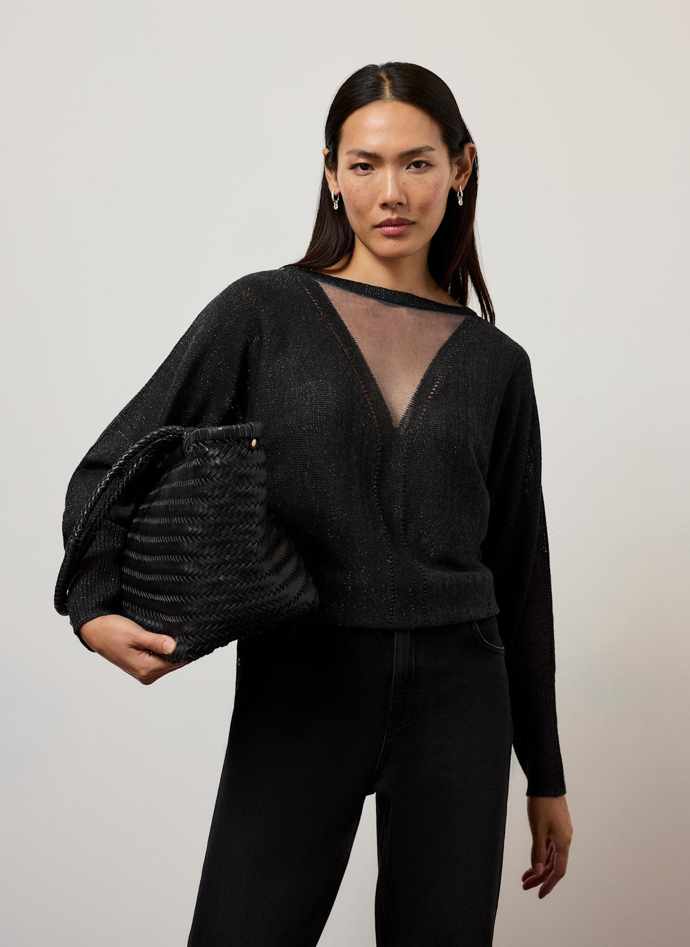 Dark Grey Sparkle Sheer Knit Jumper