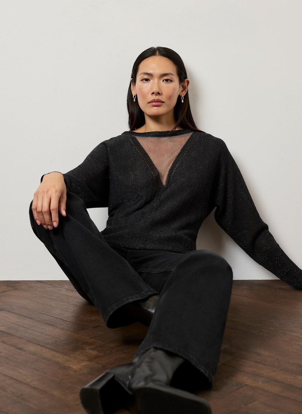Dark Grey Sparkle Sheer Knit Jumper