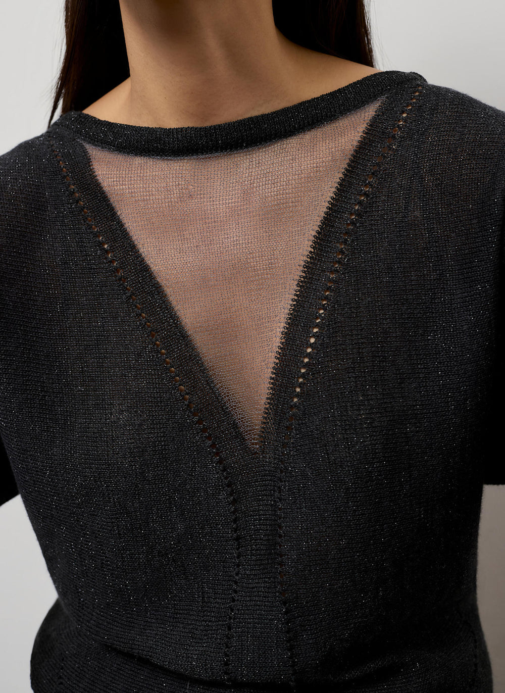 Dark Grey Sparkle Sheer Knit Jumper