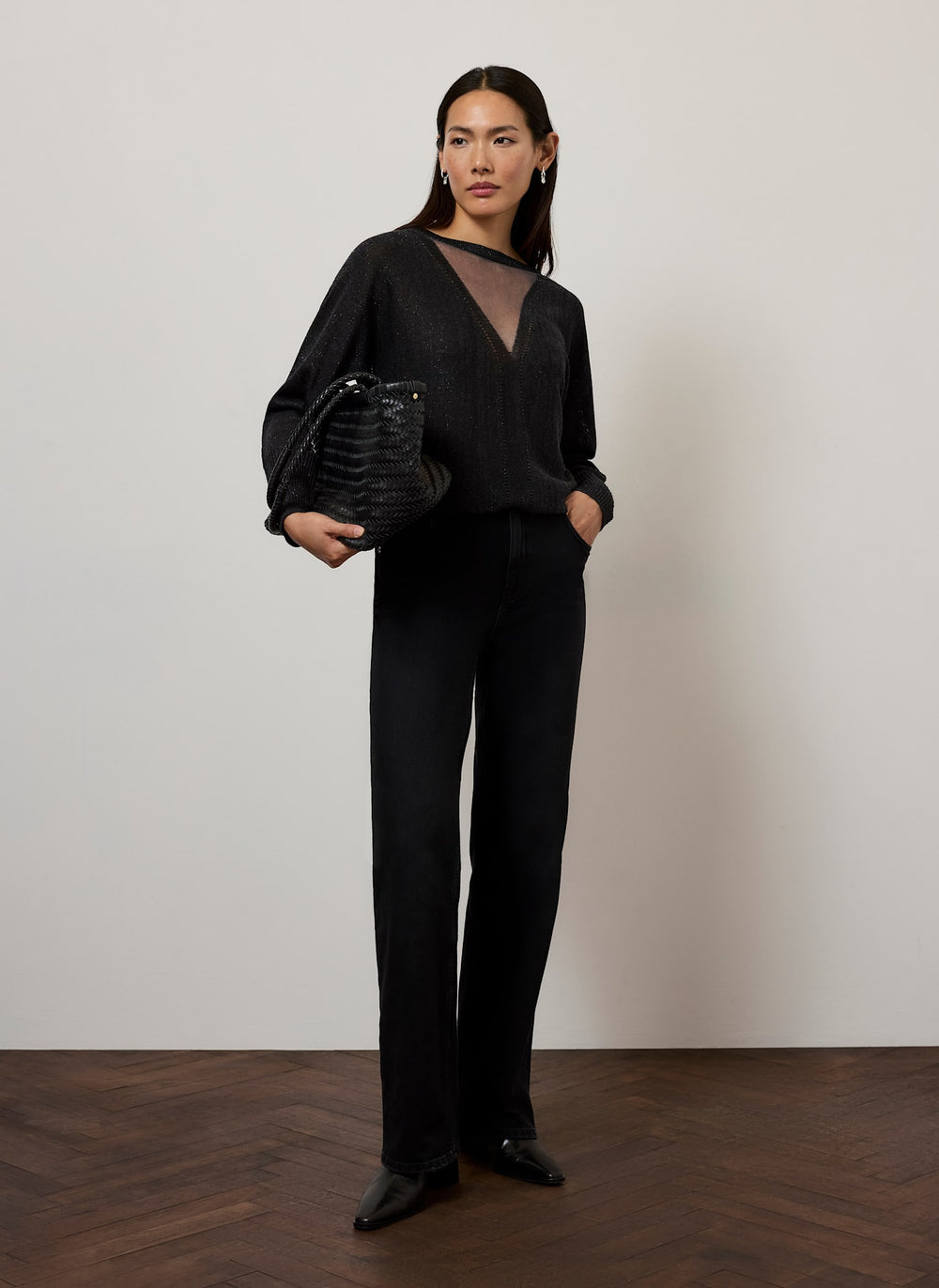 Dark Grey Sparkle Sheer Knit Jumper