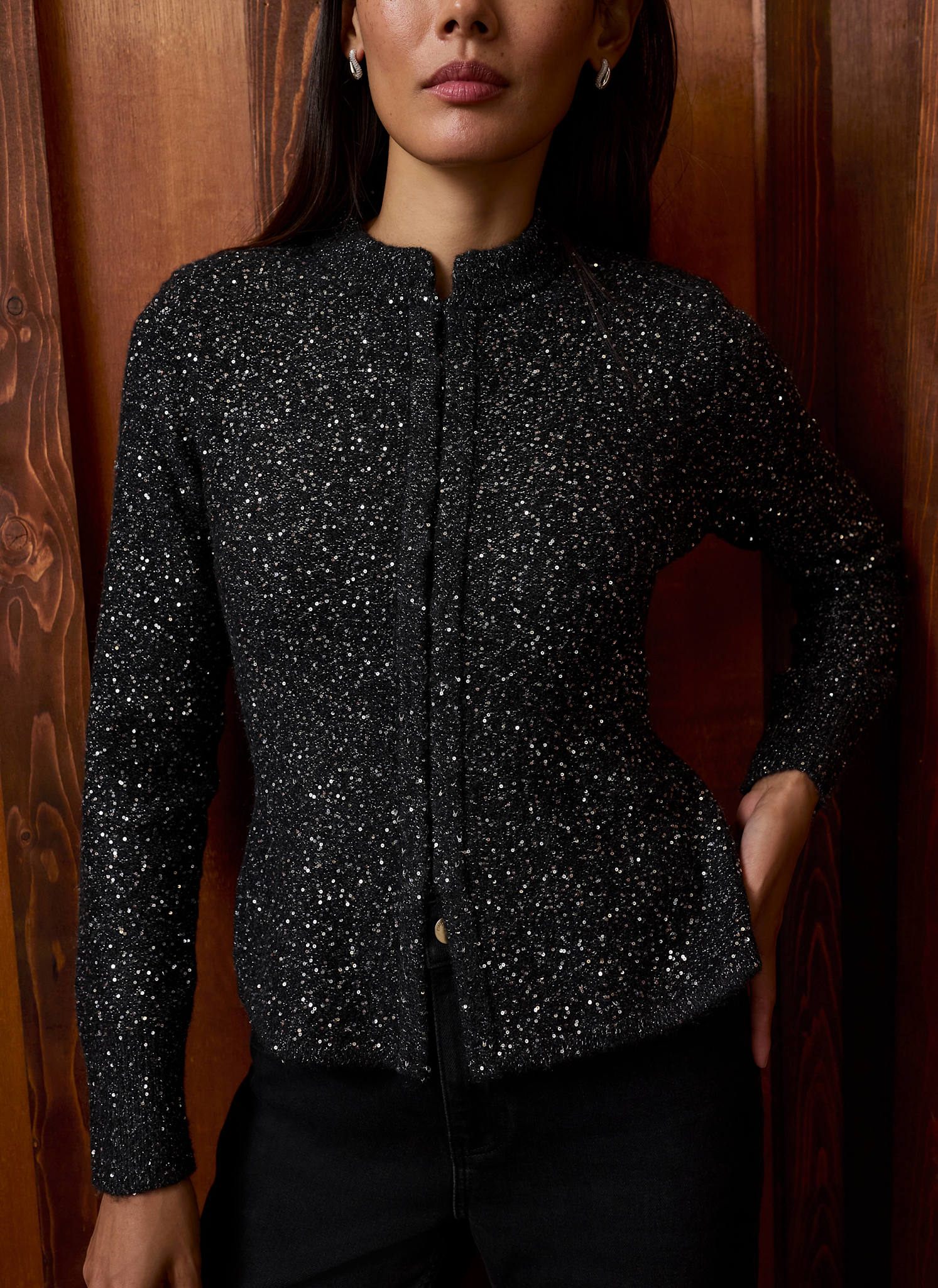 Dark Grey Sequin Knit Peplum Cardigan – Mint Velvet