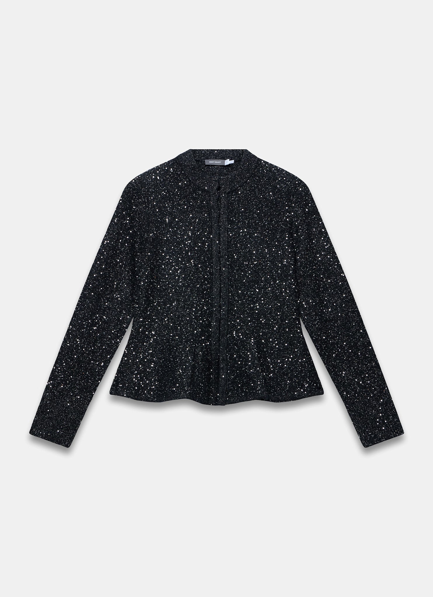 Dark Grey Sequin Knit Peplum Cardigan – Mint Velvet