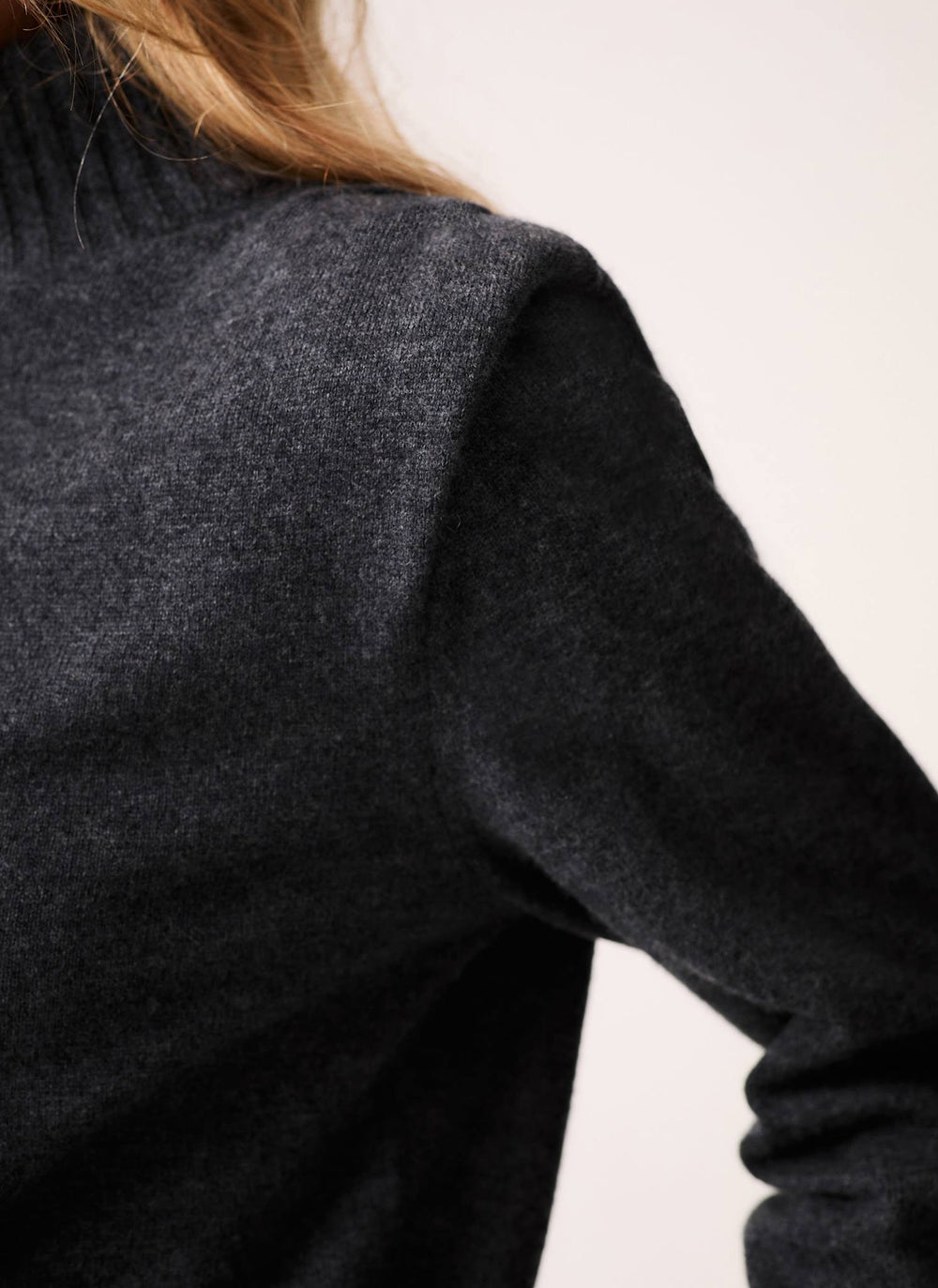 Grey Cashmere Wool Blend Shoulder Pad Jumper