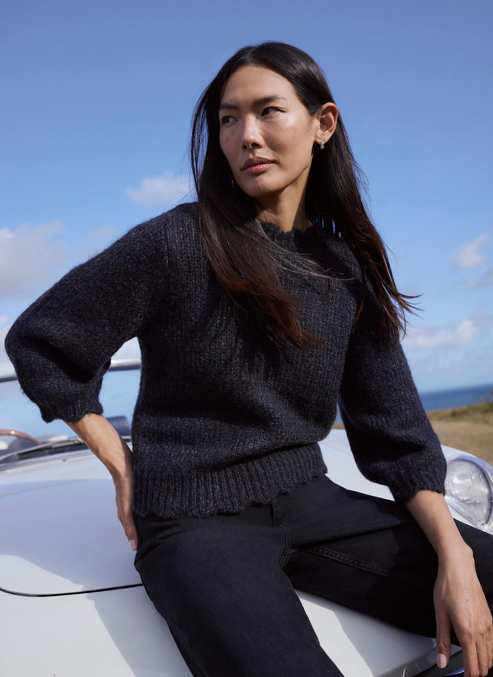 Dark Grey Sequin Puff Sleeve Knit Jumper