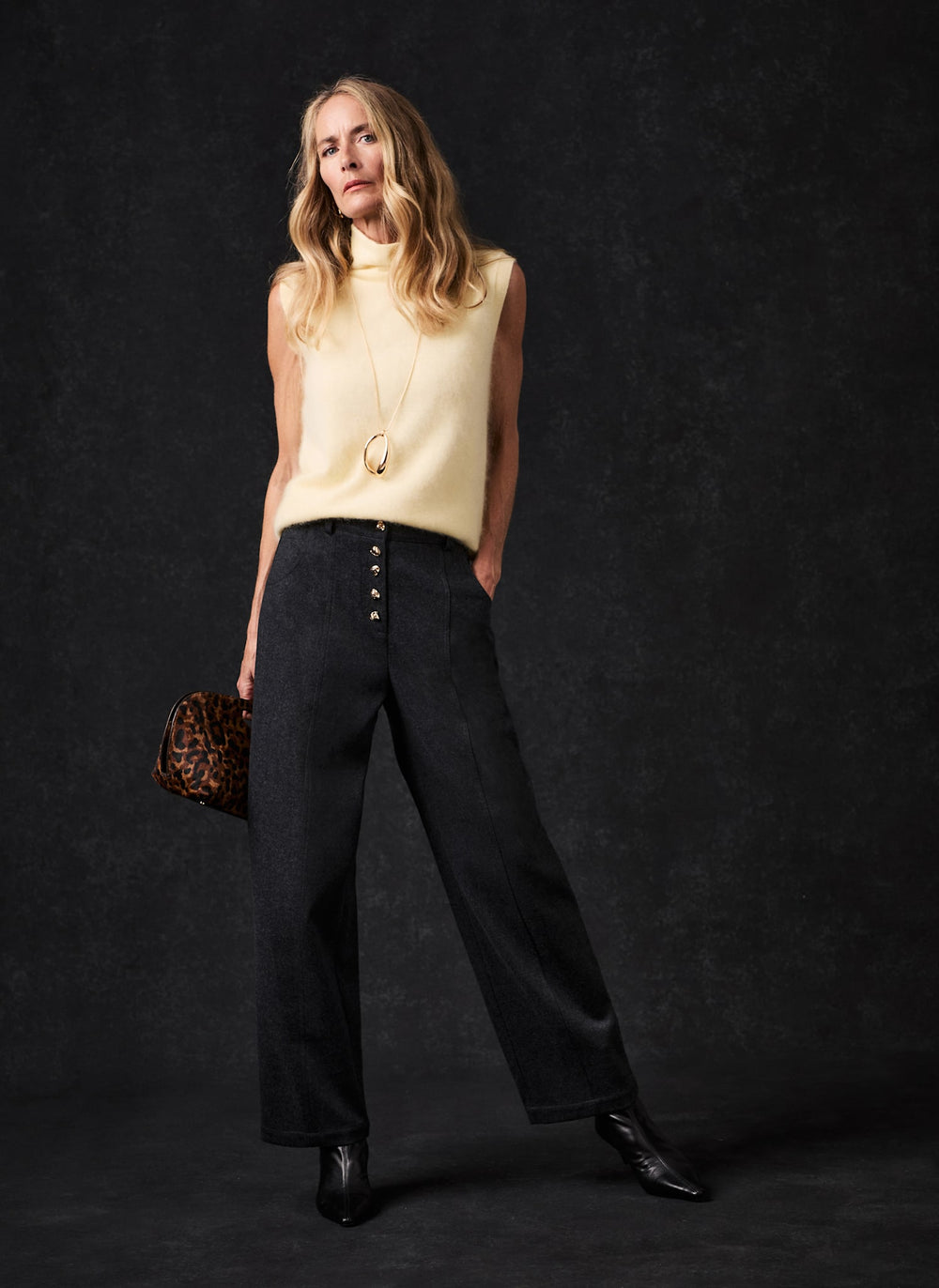 Grey Wool Blend Barrel Leg Trousers