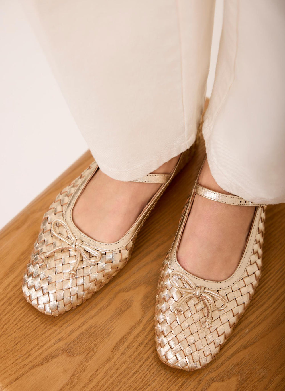 Charley Gold Leather Woven Pumps