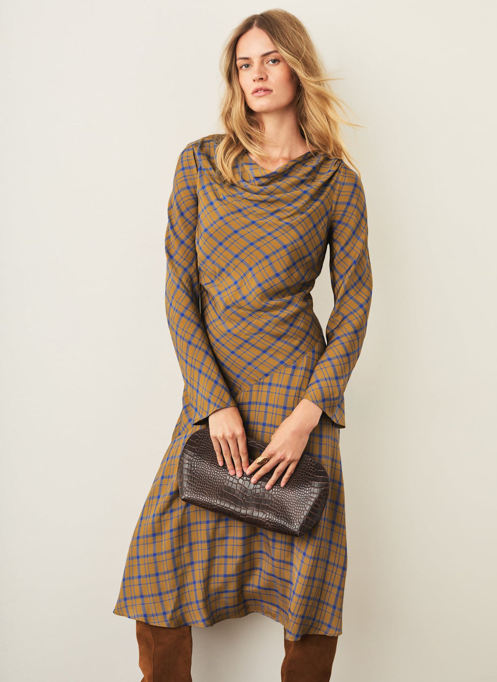 gold cowl neck midi dress Checked – Mint Velvet Custom Size Party Gown