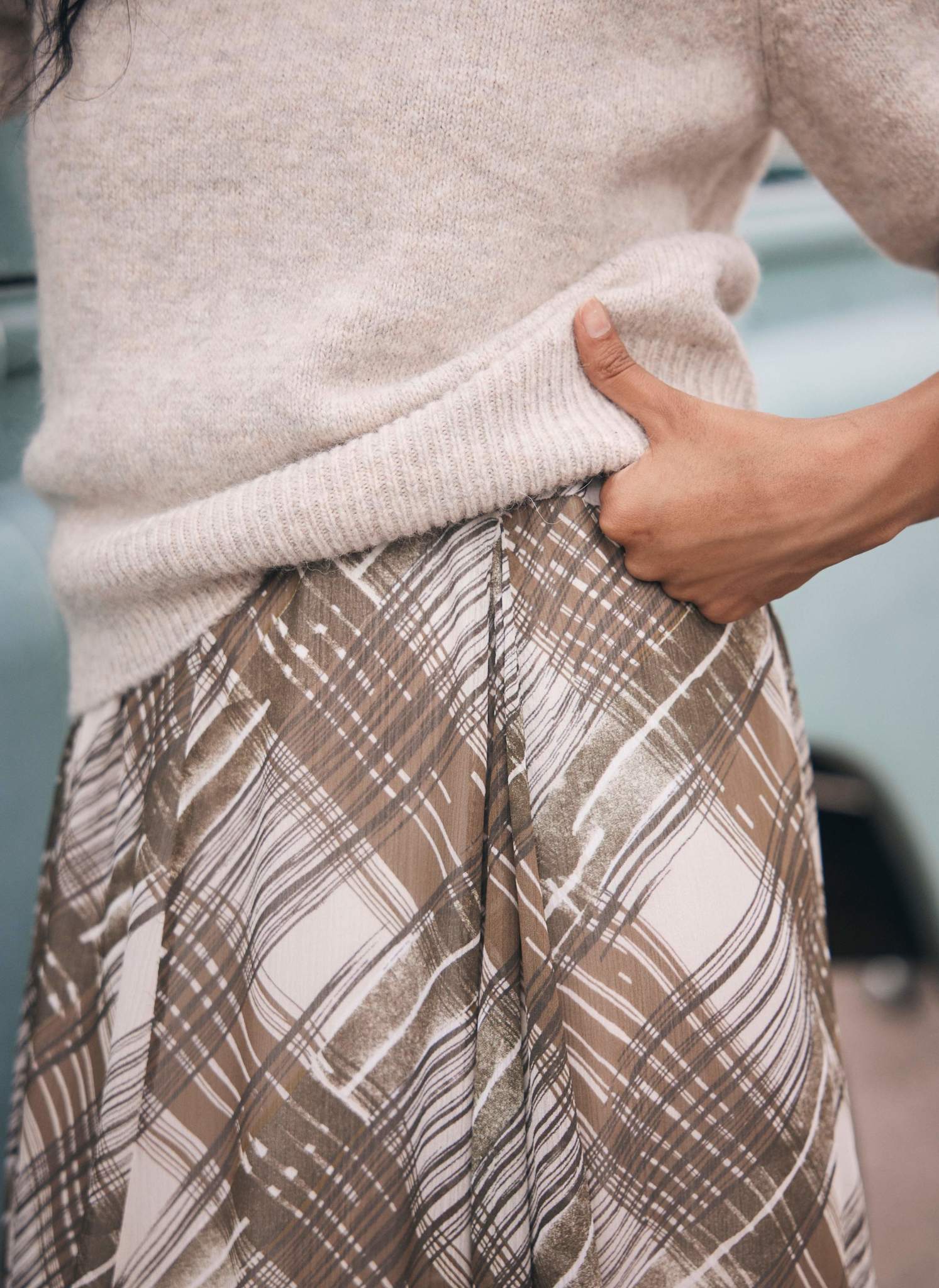 Brown Layered Knit Checked Print Midi Dress – Mint Velvet