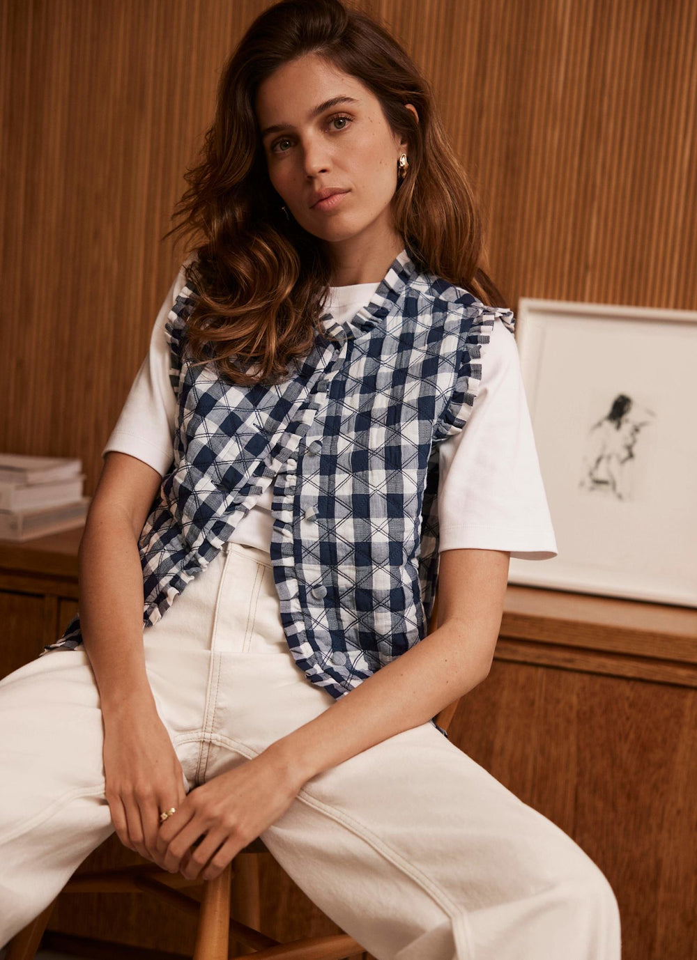 Blue Gingham Quilted Gilet