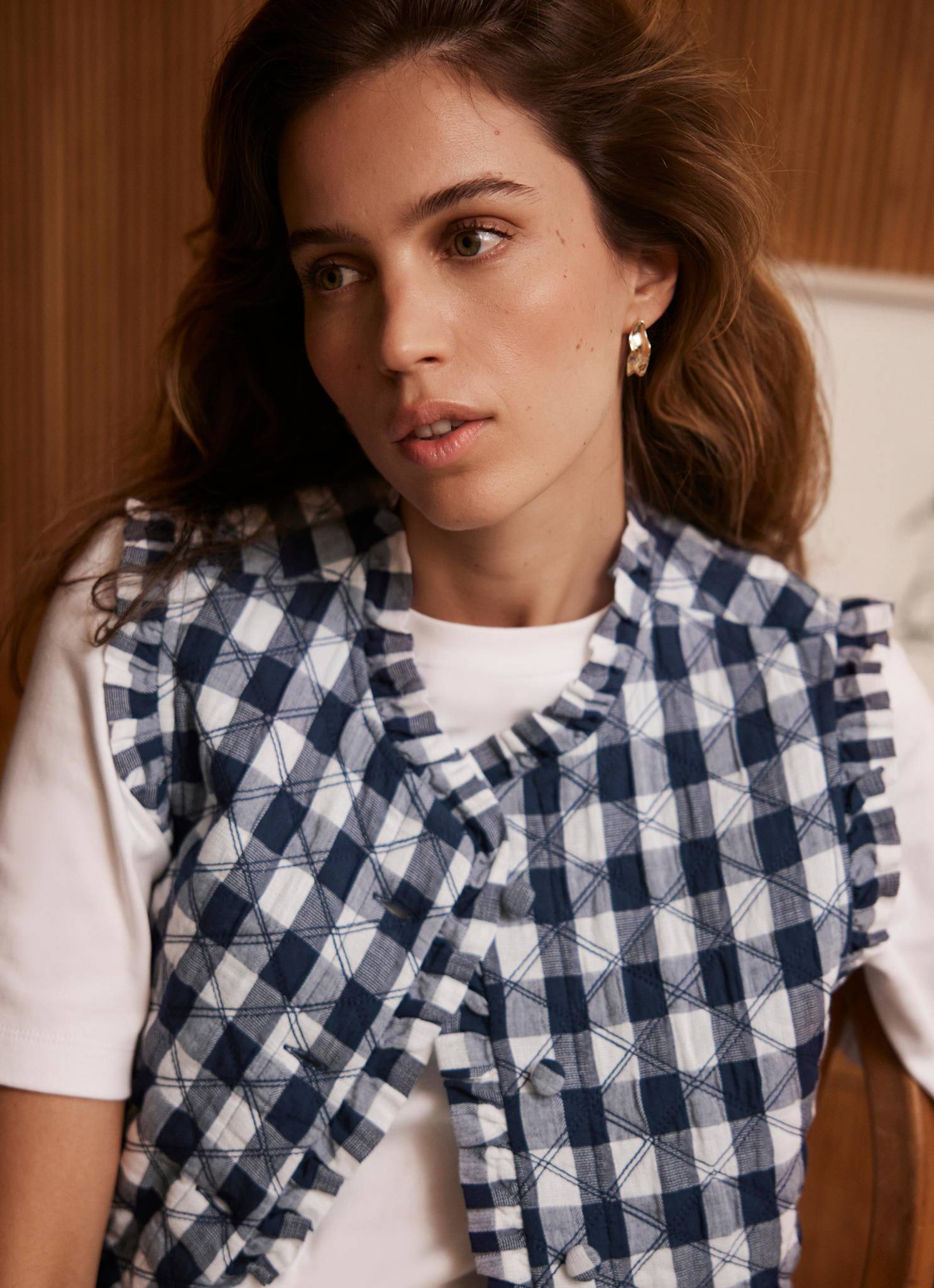 Blue Gingham Quilted Gilet – Mint Velvet