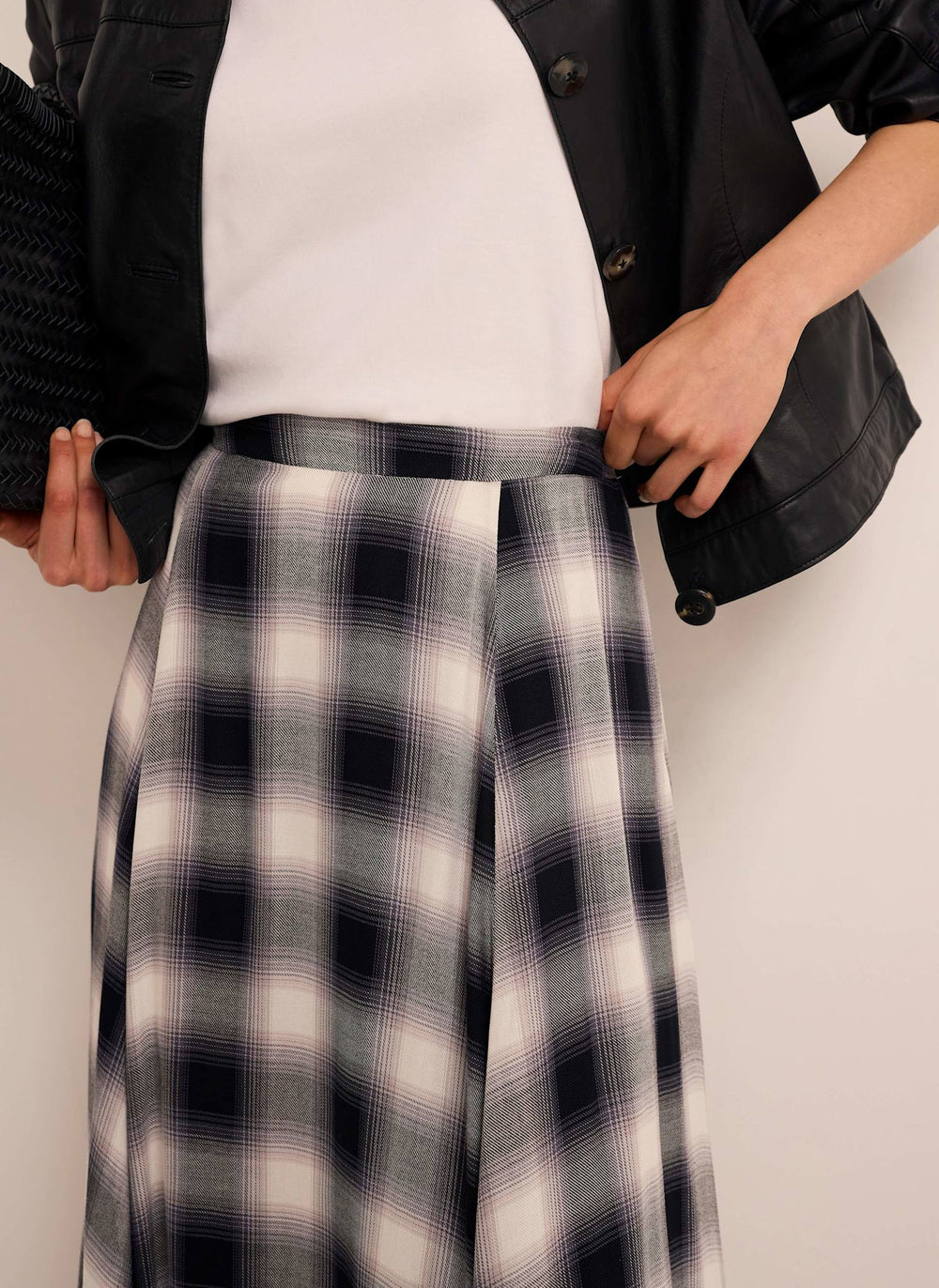 Grey Check Flounce Midi Skirt