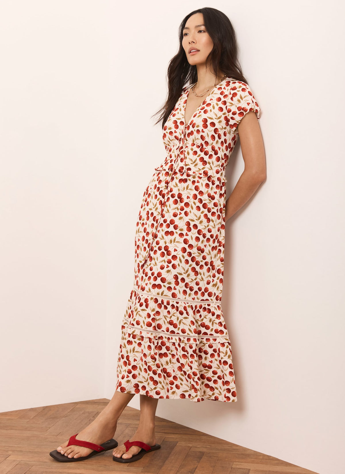 Red Cherry Print Midi Dress – Mint Velvet