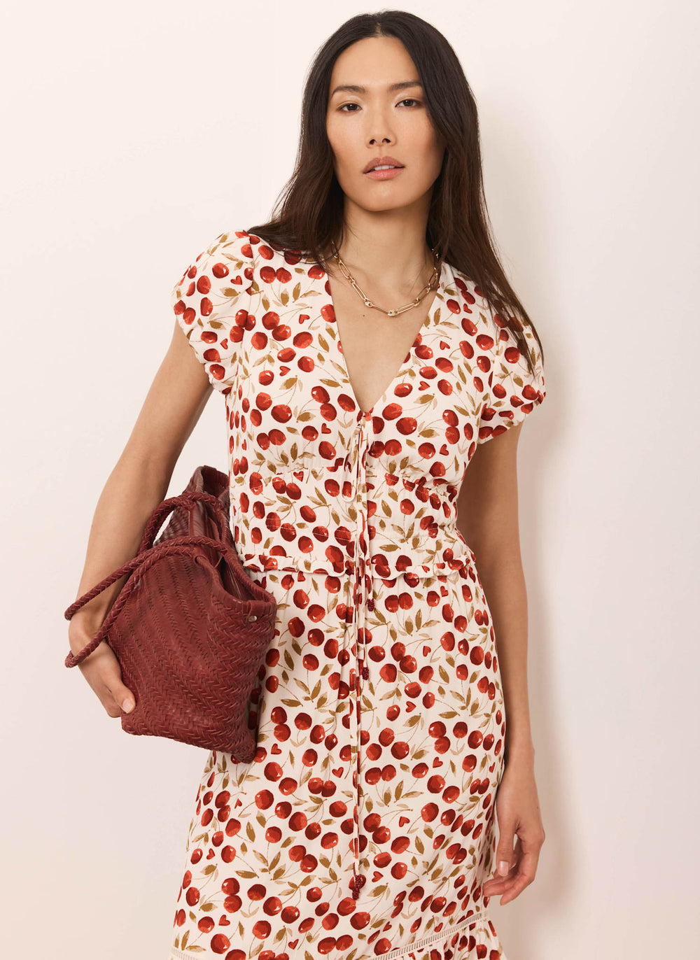 Red Cherry Print Midi Dress – Mint Velvet