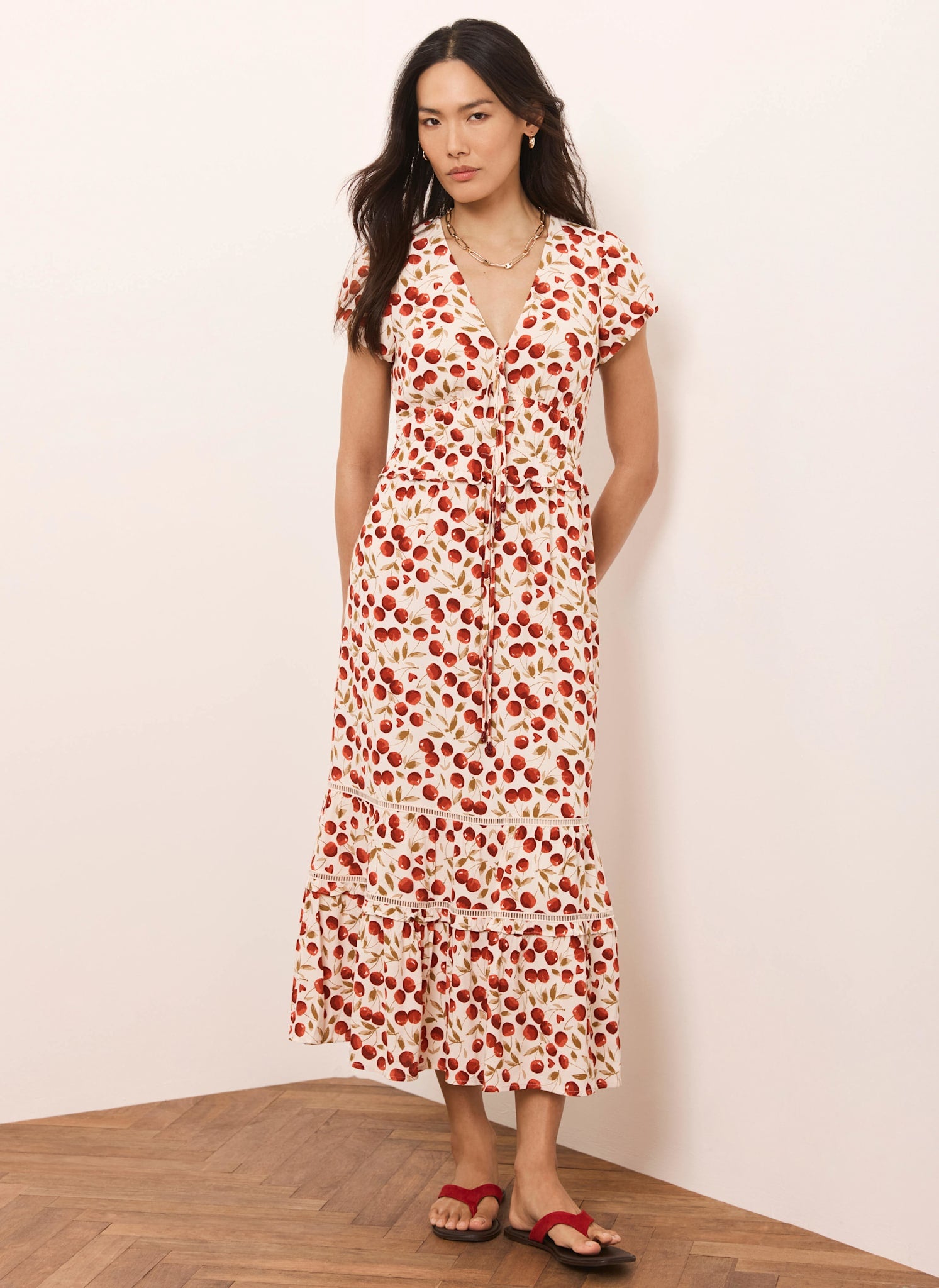 Red Cherry Print Midi Dress – Mint Velvet