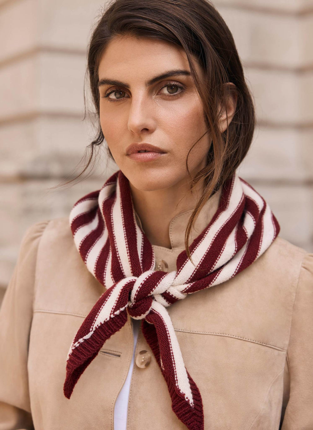 Burgundy Stripe Knit Scarf