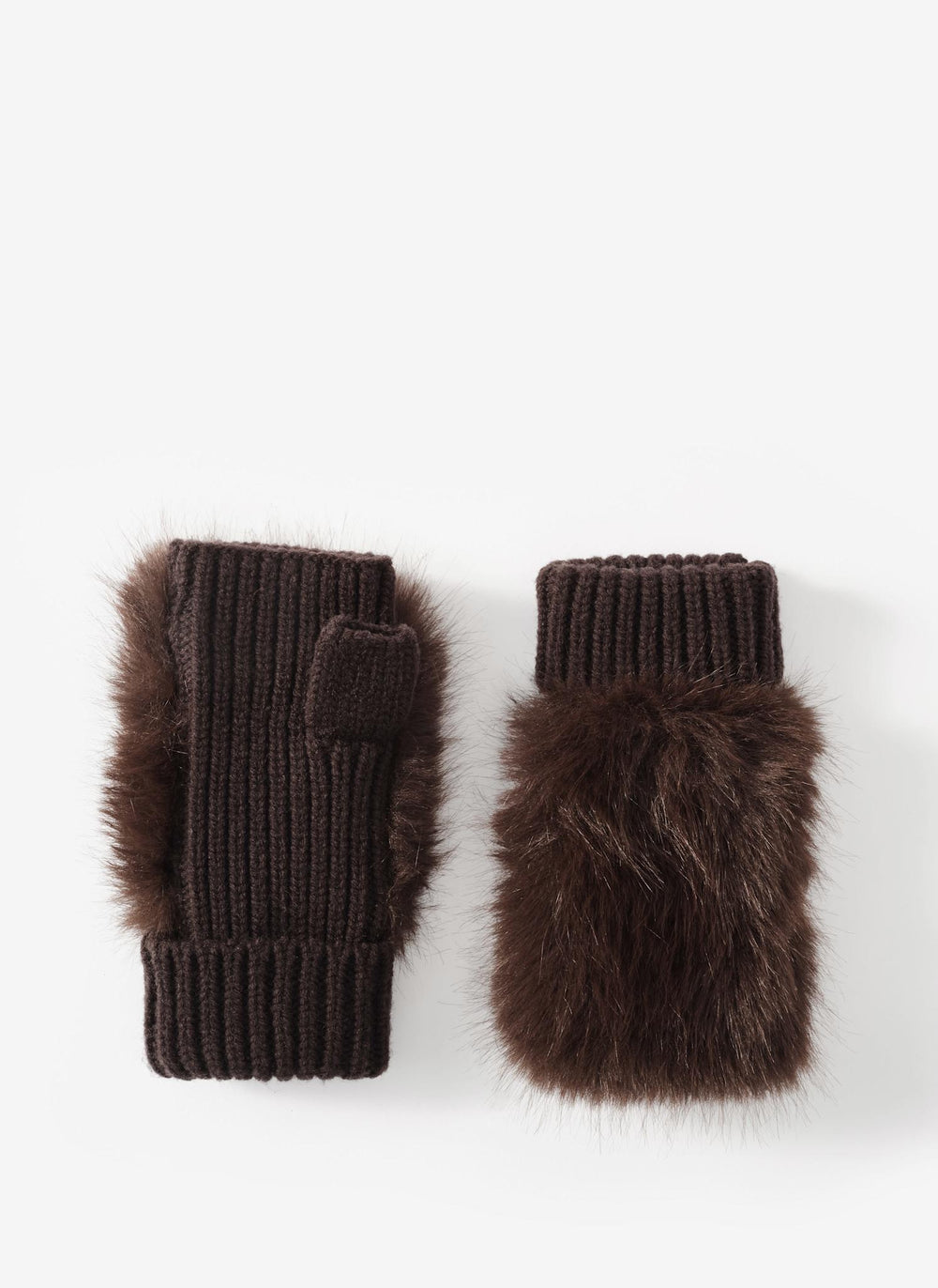 Brown Faux Fur Fingerless Gloves