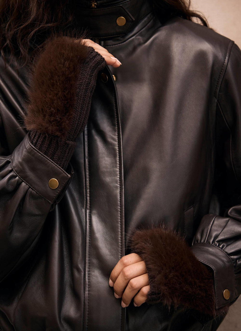 Brown Faux Fur Fingerless Gloves
