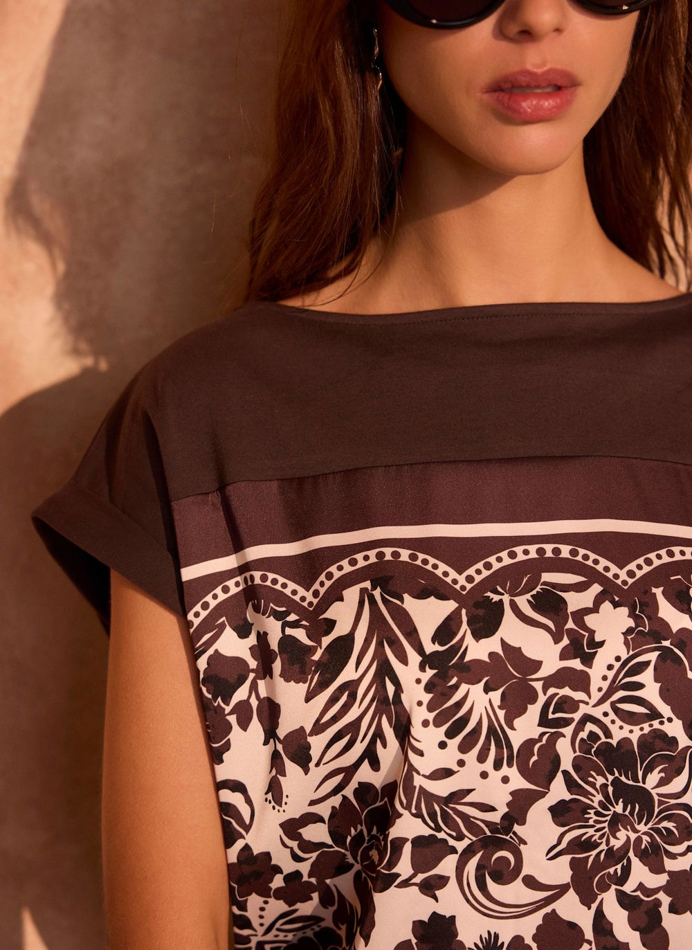 Brown Floral Print Top