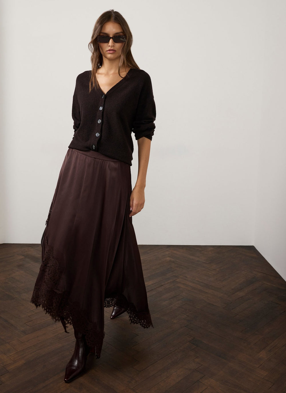 Brown V-Neck Knit Cardigan