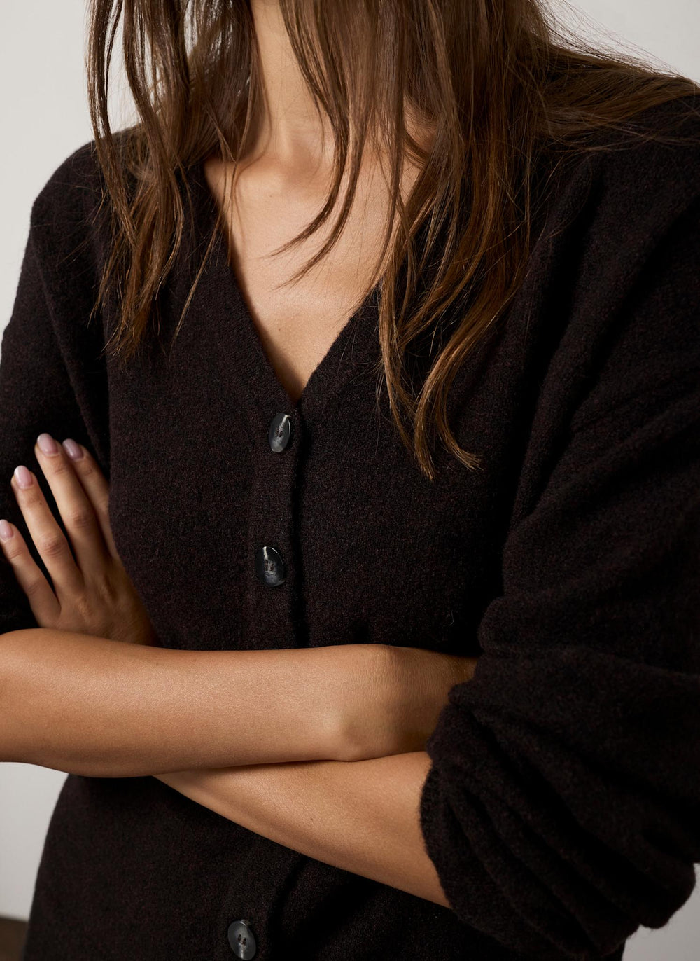 Brown V-Neck Knit Cardigan