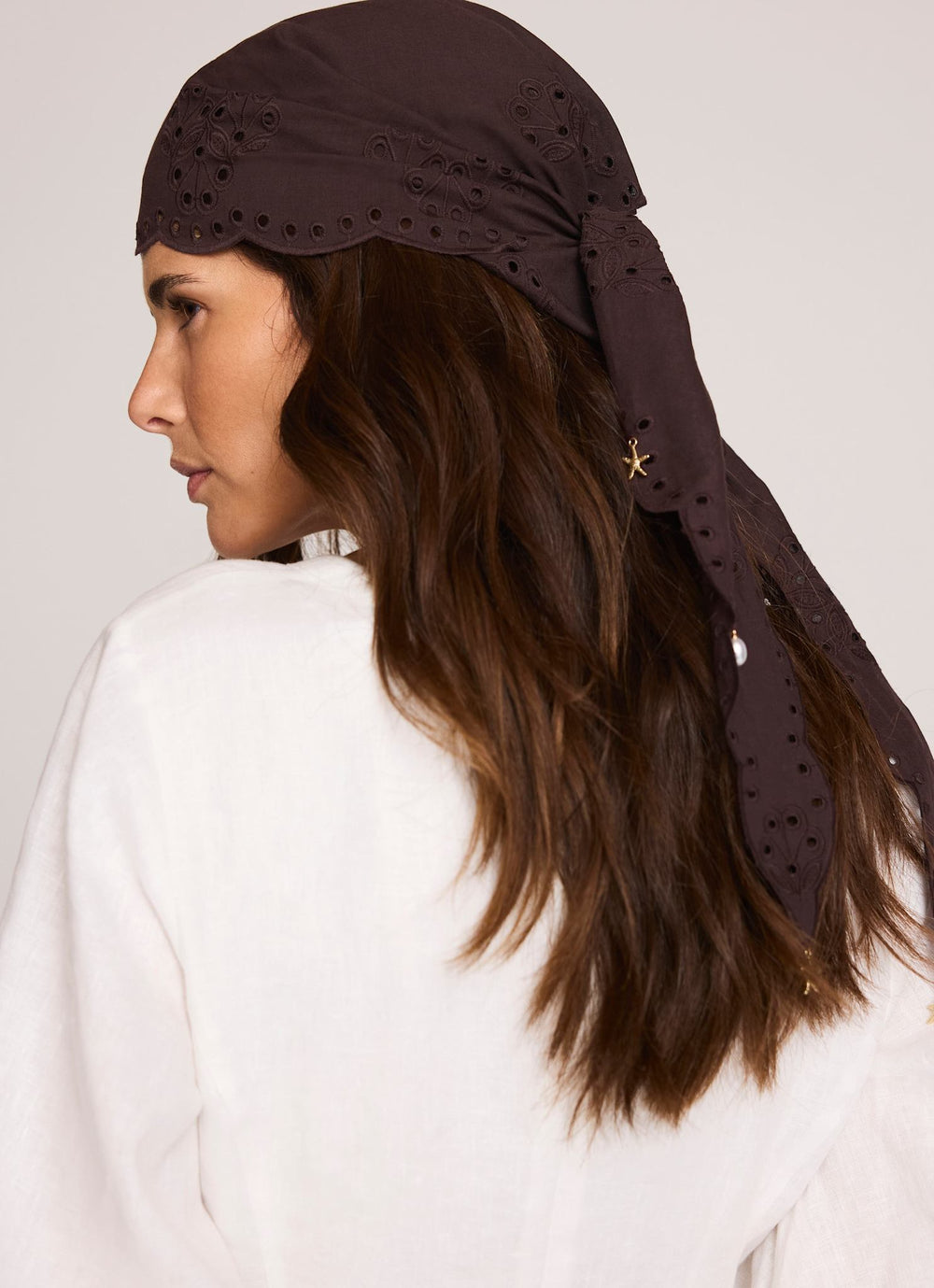 Brown Cotton Broderie Charm Scarf