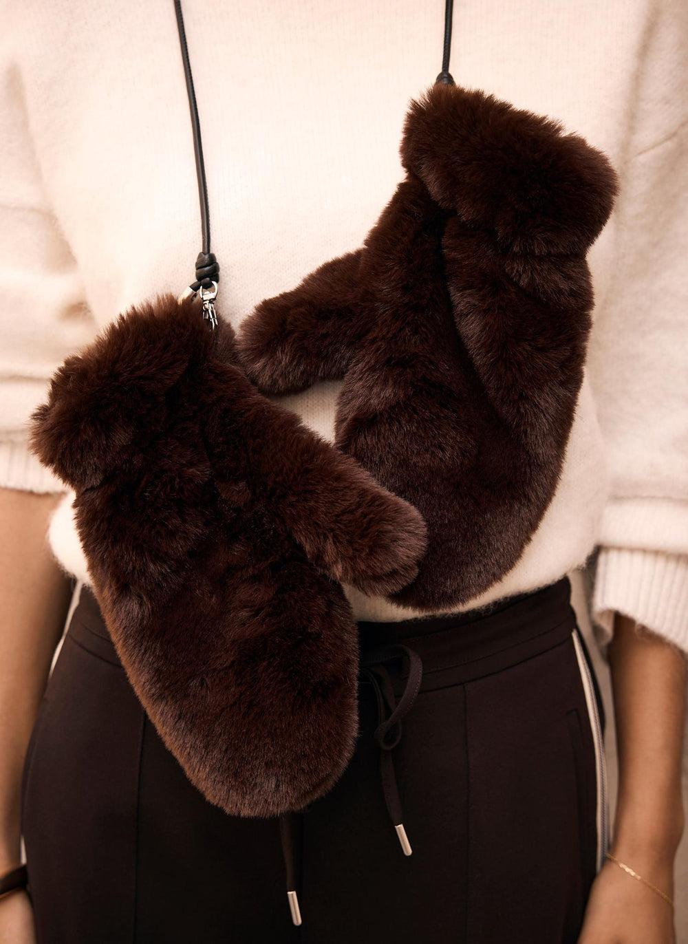 Brown Faux Fur Mittens