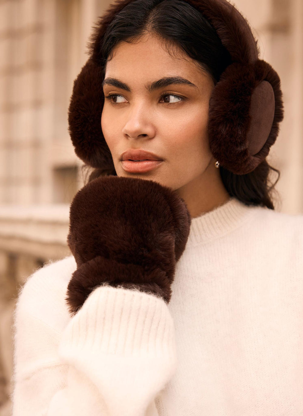 Brown Faux Fur Mittens