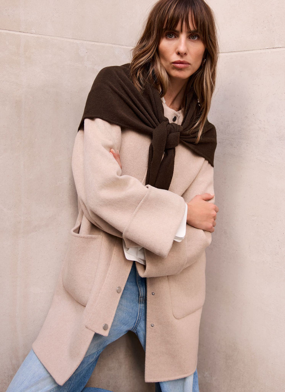 Brown Wrap Triangle Knit Scarf