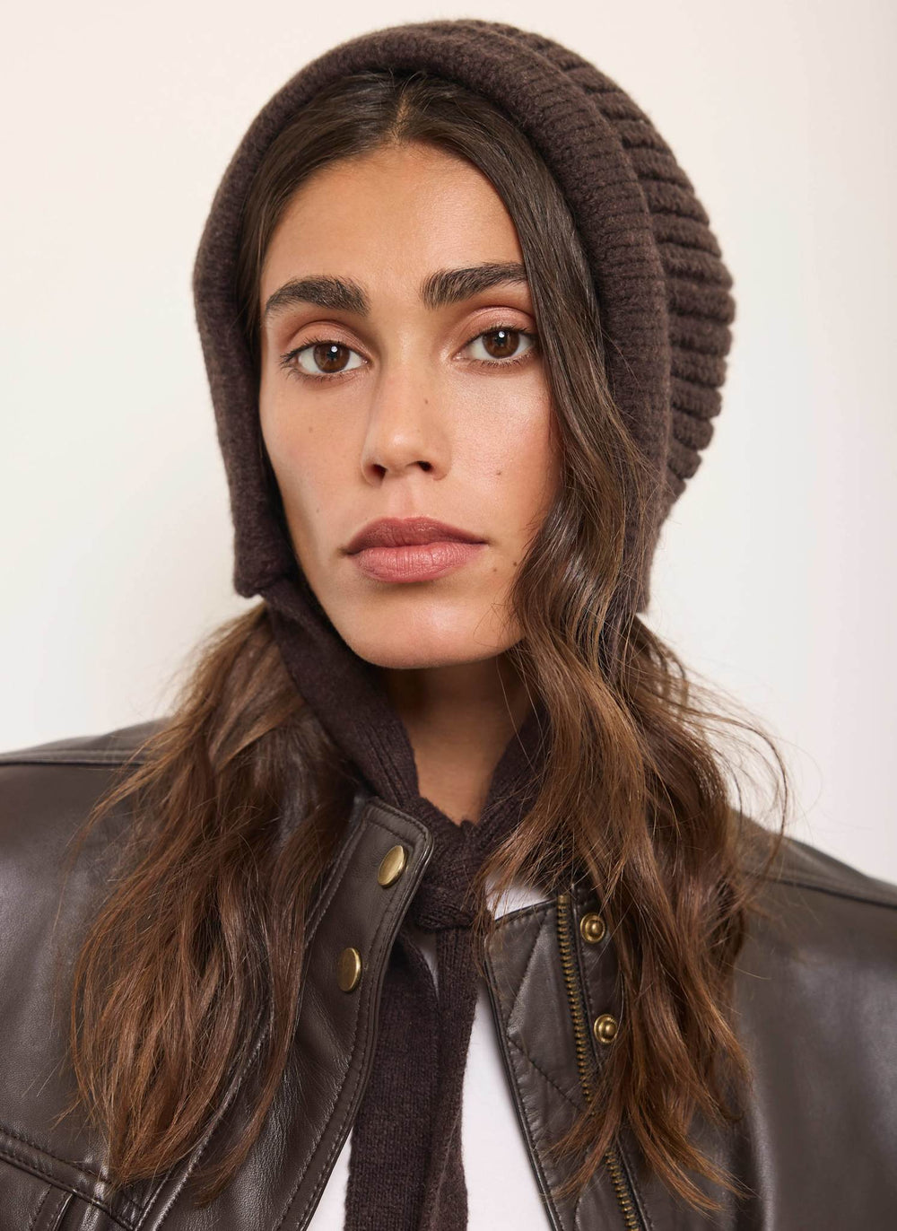 Brown Knitted Bonnet Hat
