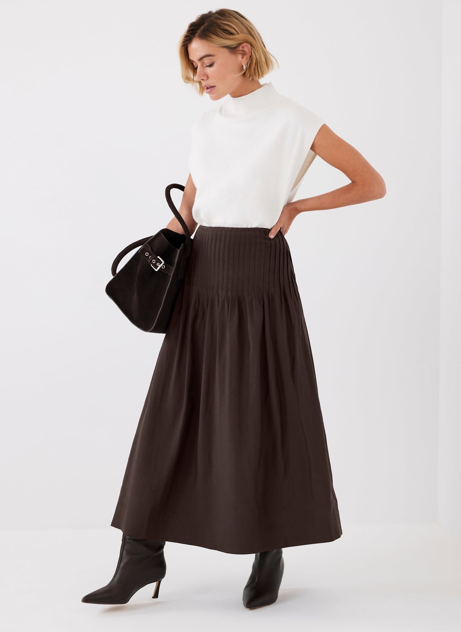 Brown Pintuck Maxi Skirt – Mint Velvet
