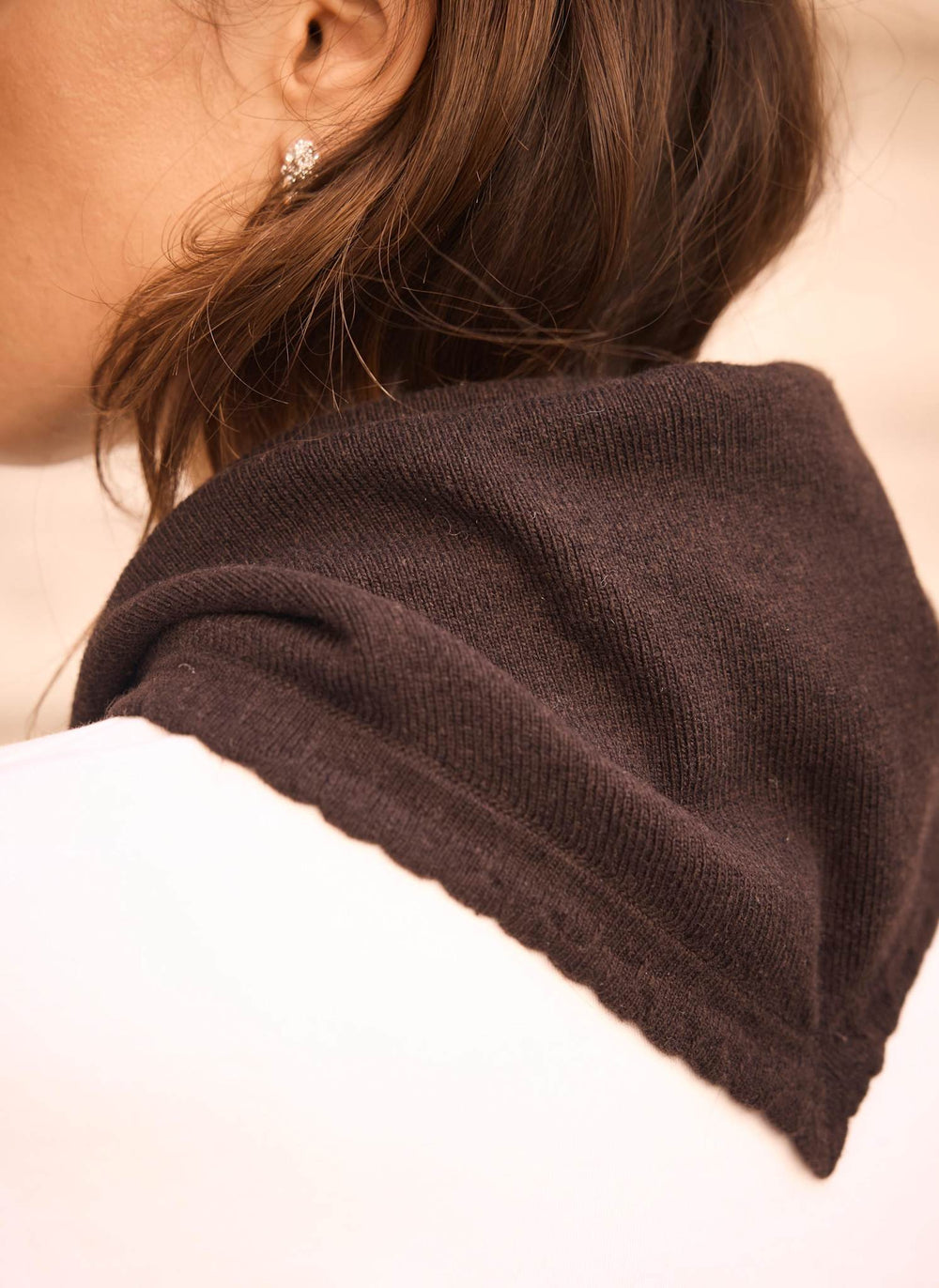 Brown Scallop Edge Knit Scarf