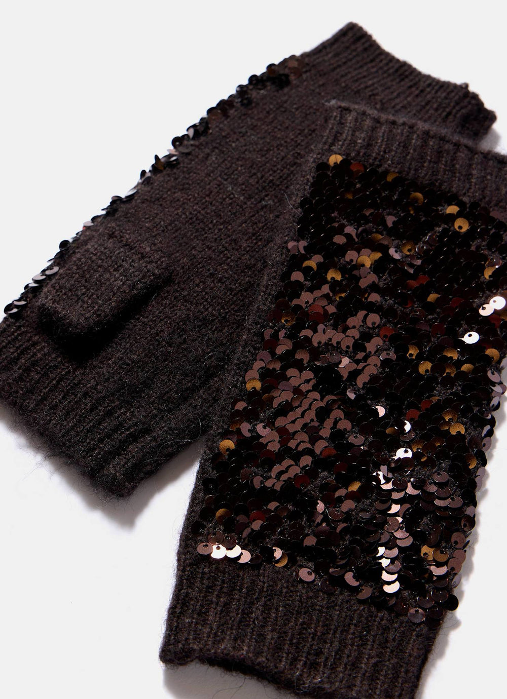 Brown Wool Blend Sequin Hand Warmers