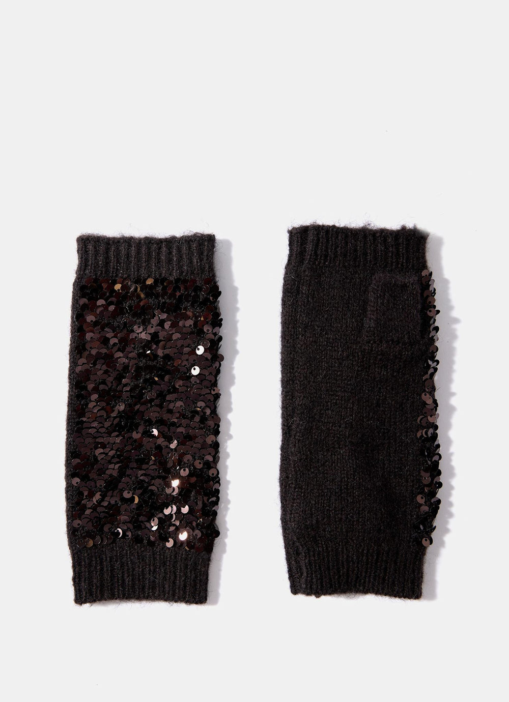 Brown Wool Blend Sequin Hand Warmers