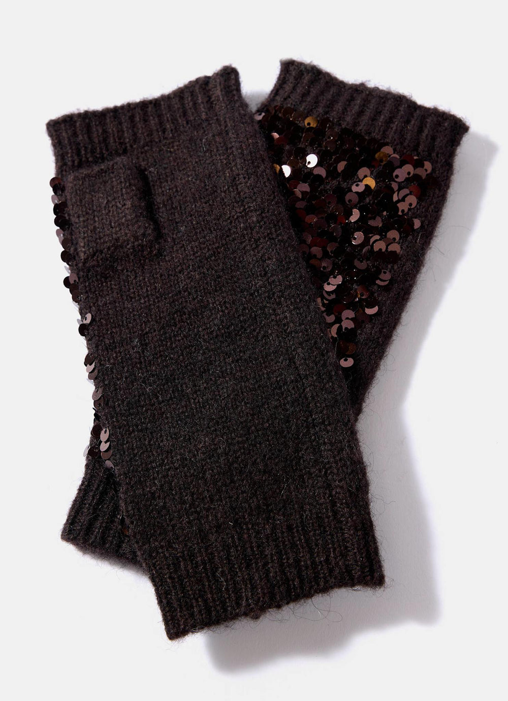 Brown Wool Blend Sequin Hand Warmers