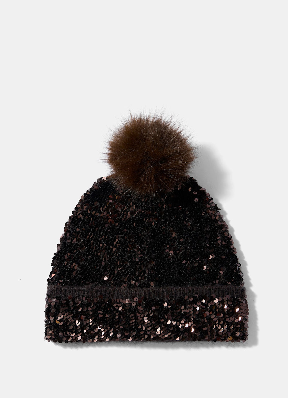 Brown Sequin Wool Blend Knit Hat