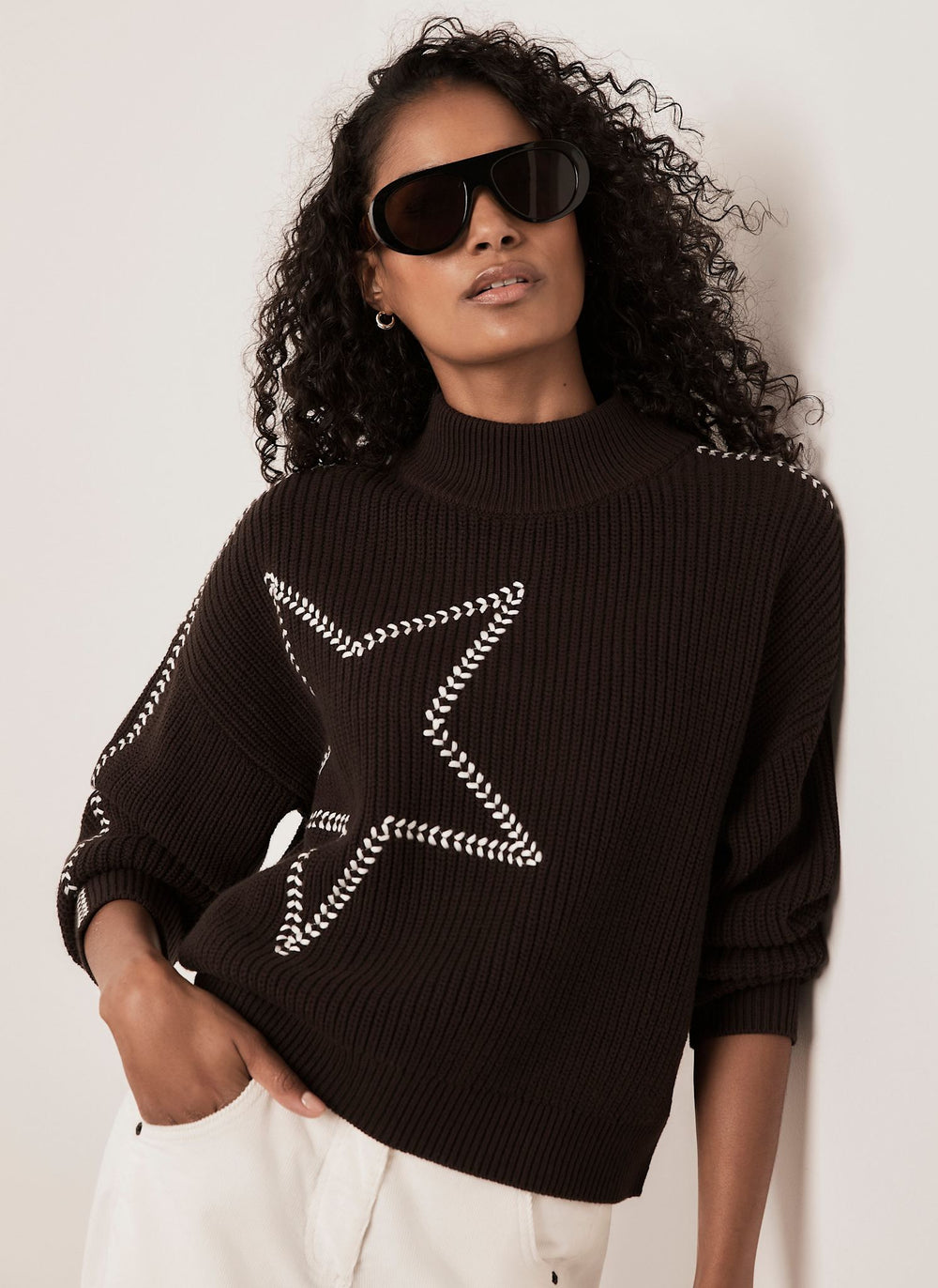 Brown Whipstitch Star Detail Jumper