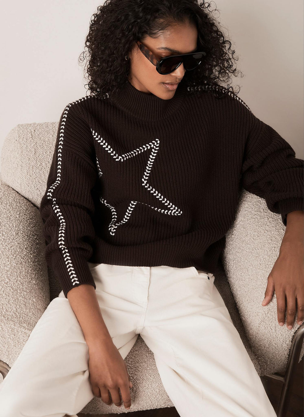 Brown Whipstitch Star Detail Jumper