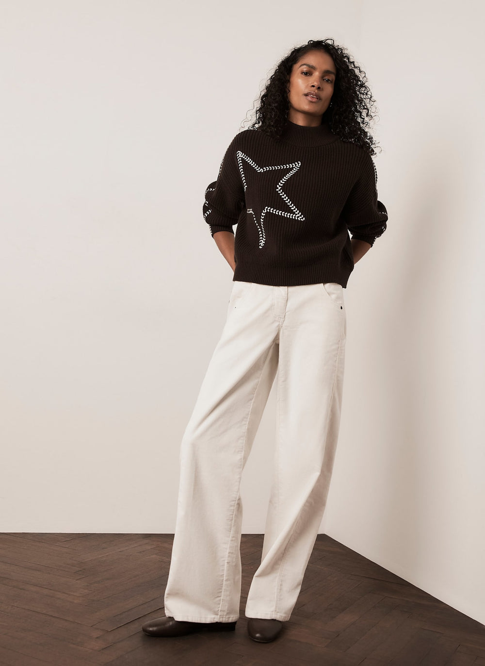 Brown Whipstitch Star Detail Jumper