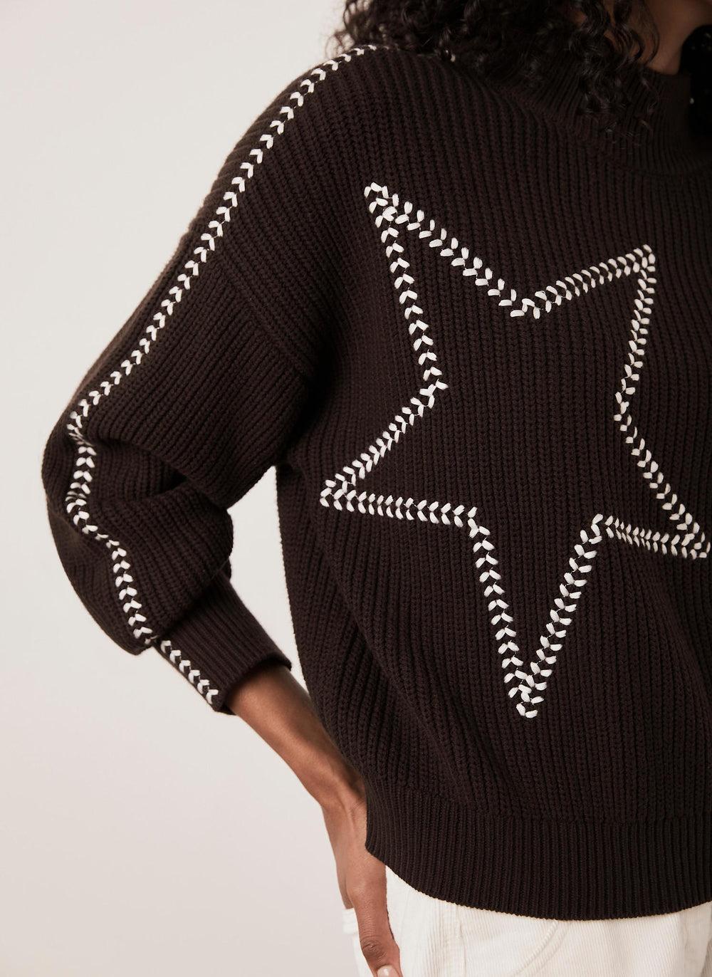 Brown Whipstitch Star Detail Jumper