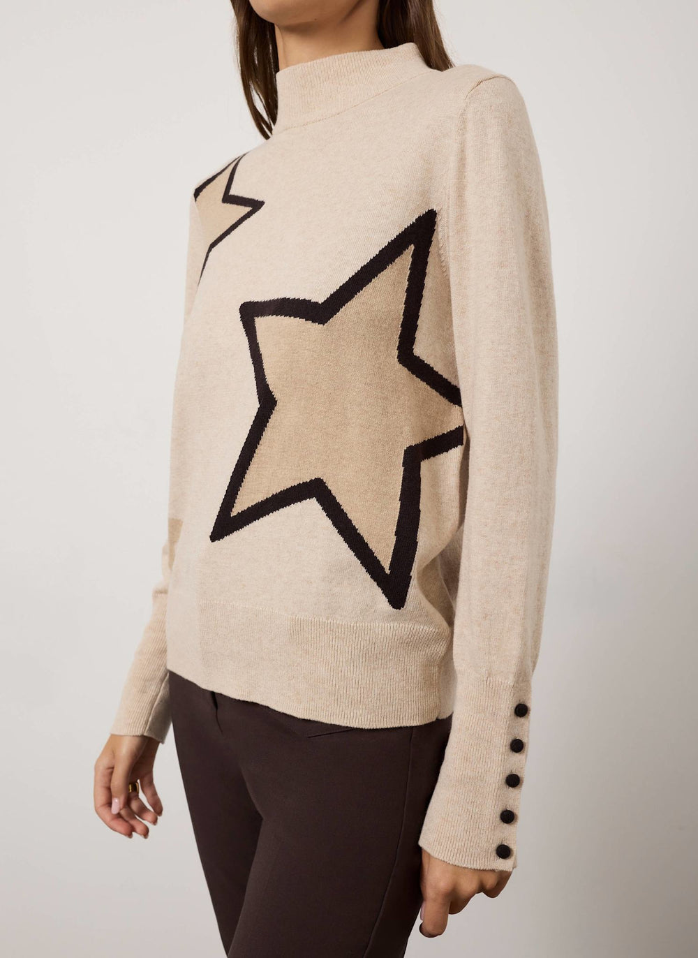 Neutral Cotton Blend Star Detail Jumper